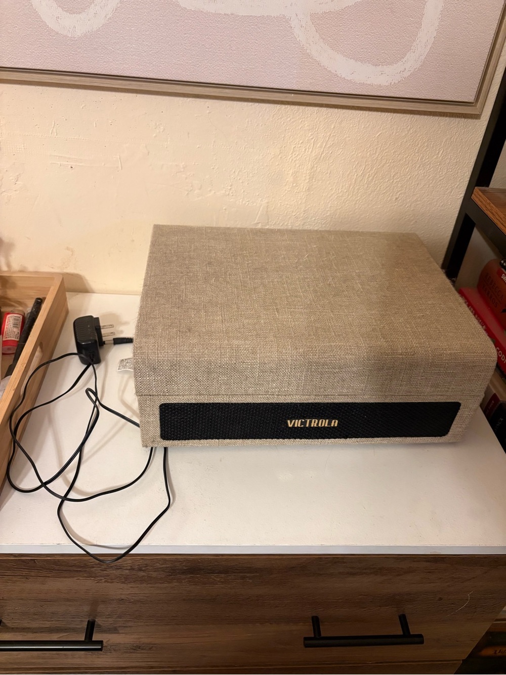 Victrola Beige Fabric Bluetooth Turntable with Front Speaker